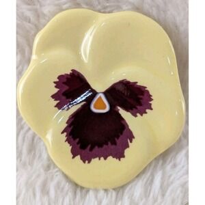 Vintage 1981 AVON Pansy Pin Brooch Glazed Yellow Porcelain Flower